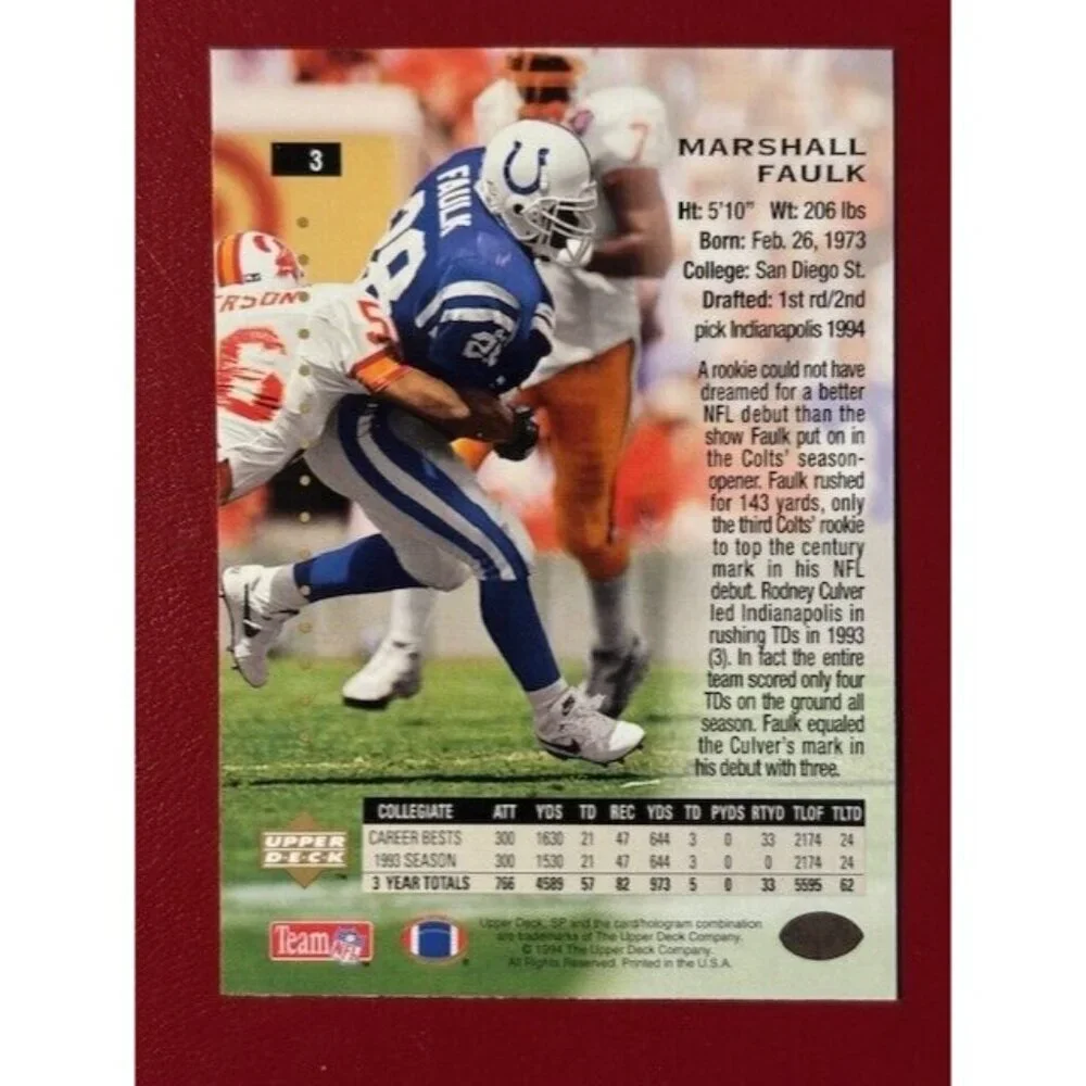 1994 Upper Deck SP #3 Marshall Faulk RC - Rookie Card, Indianapolis Colts